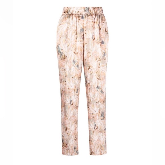 Forte Forte 100% Silk Leaf Print Trousers Size 6 Neutral Pants Straight Pull-on - Picture 2 of 9